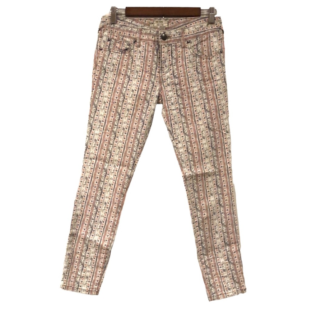 FREE PEOPLE PATTERNED PRINT SKINNY ANKLE JEANS SIZE 26